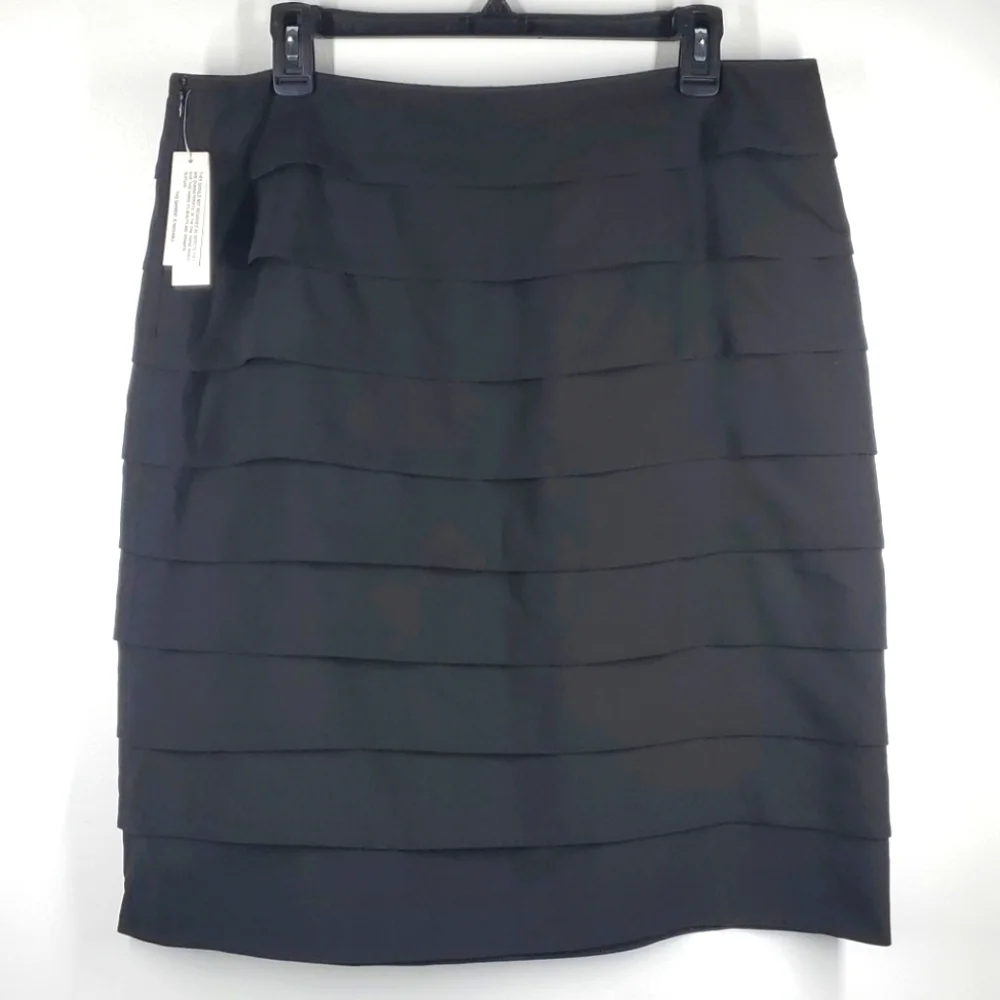 Larry Levine Black Tiered Ribbon Pencil Skirt Career Office Size 14 NWT - Picture 3 of 11